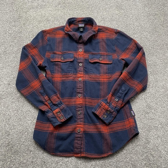 Patagonia Tops - Patagonia Fjord Flannel Shirt Womens XS Blue Red Plaid Organic Cotton Button Up